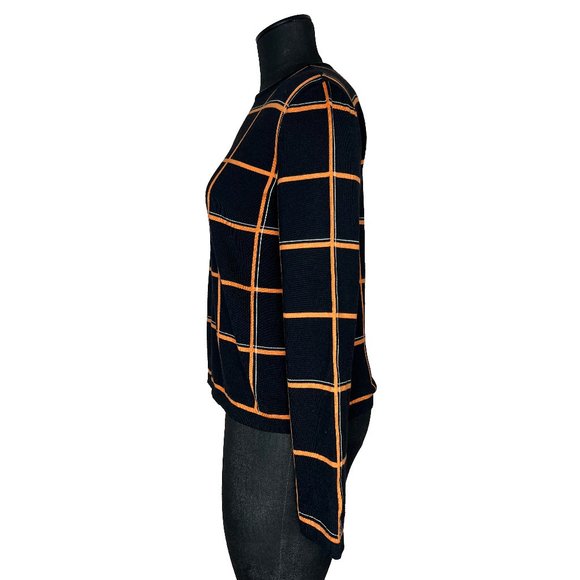 Hermes Womens Tattersall Sweater Wool & Silk EU 40 Pullover Orange Black NWT - Picture 8 of 14